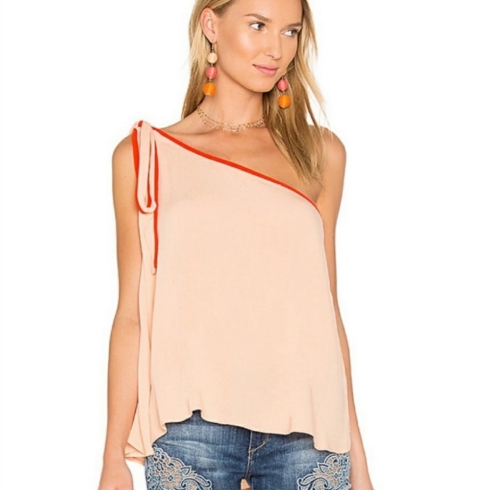 Free People One-Shoulder Peach Top with Coral Trim